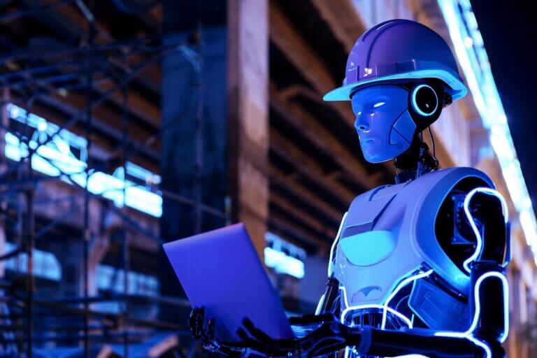 futuristic scene with high tech robot used construction industry